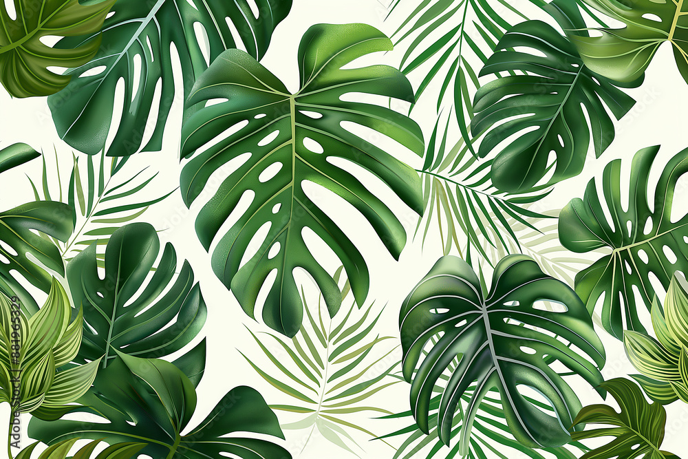 custom made wallpaper toronto digitalgreen and white illustration of tropical leaves pattern