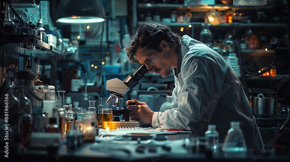 Scientist Looking Through Microscope Laboratory Scientist Looking Through Microscope Laboratory