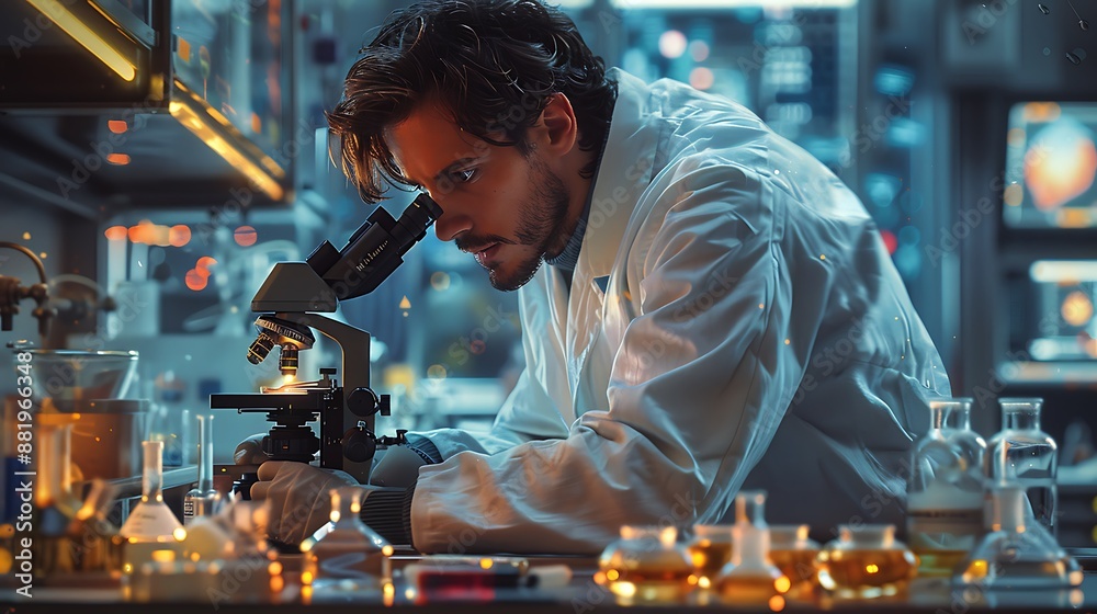 Scientist Looking Through Microscope Laboratory Scientist Looking Through Microscope Laboratory