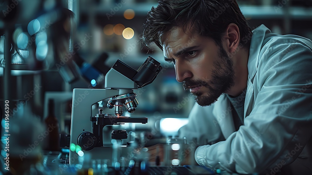 Scientist Looking Through Microscope Laboratory Scientist Looking Through Microscope Laboratory