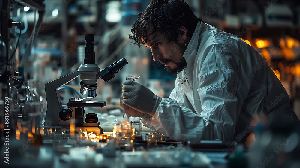 Scientist Looking Through Microscope Laboratory Scientist Looking Through Microscope Laboratory