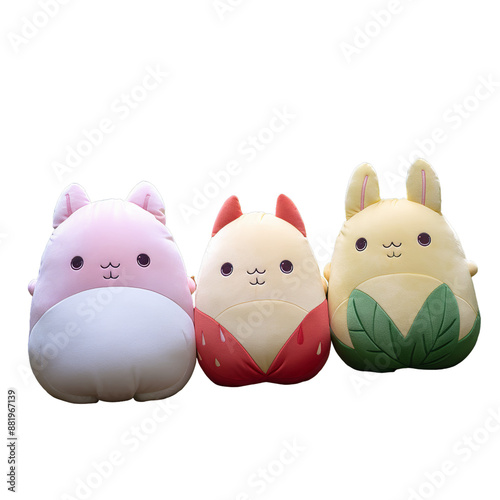 illustration of Squishmallows forest anime, Isolated on transparent PNG background, Generative ai photo