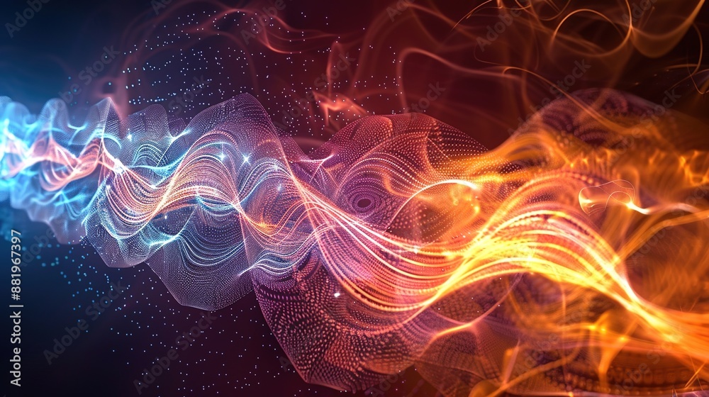 Ethereal Fusion - Abstract Background with Sound Waves and Quantum Elements in Soft Lighting Ethereal Fusion - Abstract Background with Sound Waves and Quantum Elements in Soft Lighting