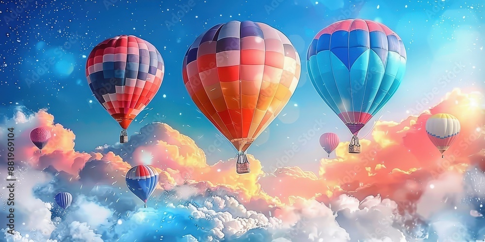 Fototapeta premium Hot Air Balloons Soaring Through the Clouds