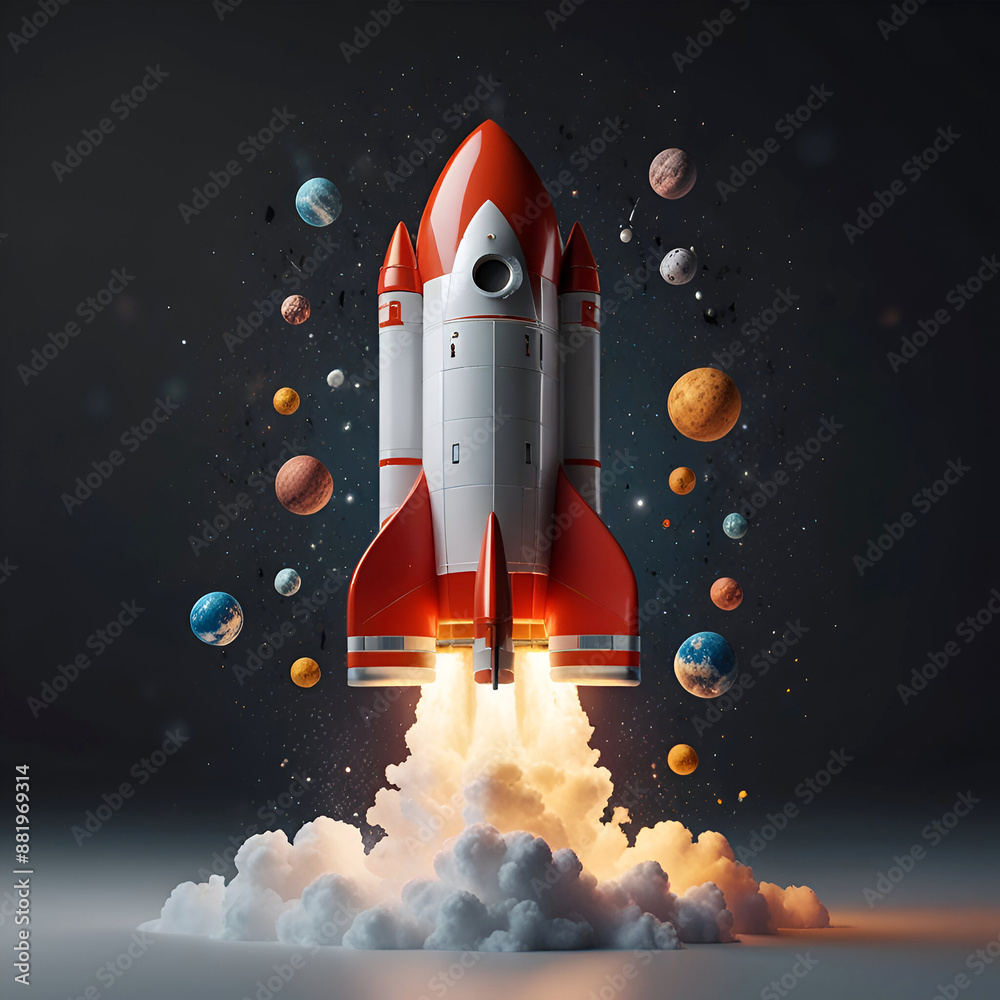 3D rocket in space Business startup and business growth concept, 3D rendering. on white background. Ai generative 3D rocket in space Business startup and business growth concept, 3D rendering. on white background. Ai generative