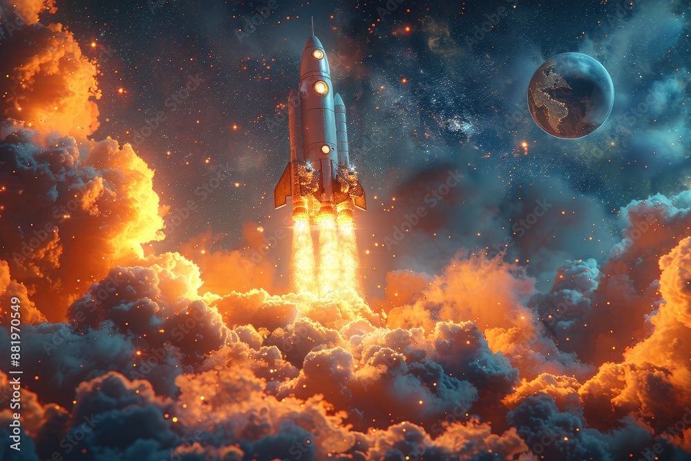 Rocket Launch into a Fiery Sky Rocket Launch into a Fiery Sky