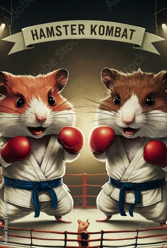Humorous conceptual image of two hamsters engaging in 