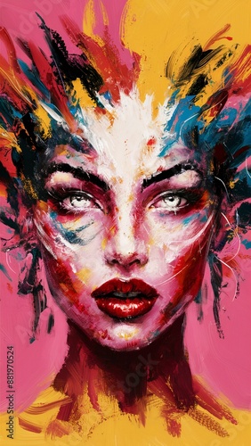 Vibrant, abstract portrait of a woman with colorful, expressive brushstrokes
