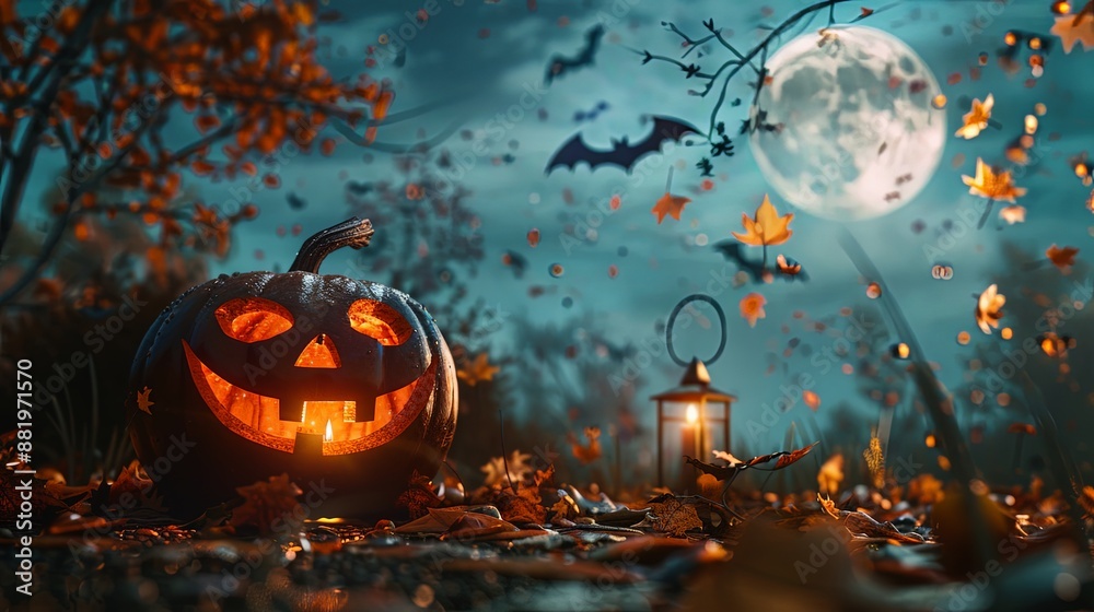 Fototapeta premium Mysterious Halloween Night Under the Full Moon