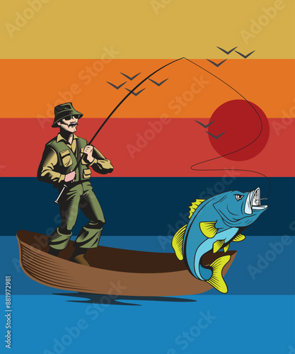 Elegant vintage vector fishing t-shirt Design