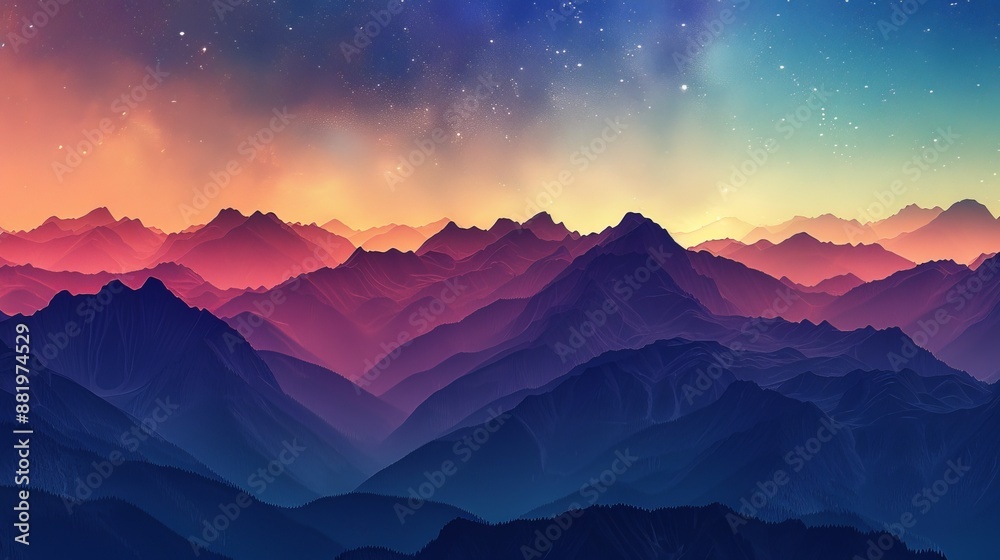 Vibrant sunset view over a range of mountains with a colorful sky, perfect for nature, landscape, and travel-related designs or backgrounds. Vibrant sunset view over a range of mountains with a colorful sky, perfect for nature, landscape, and travel-related designs or backgrounds.