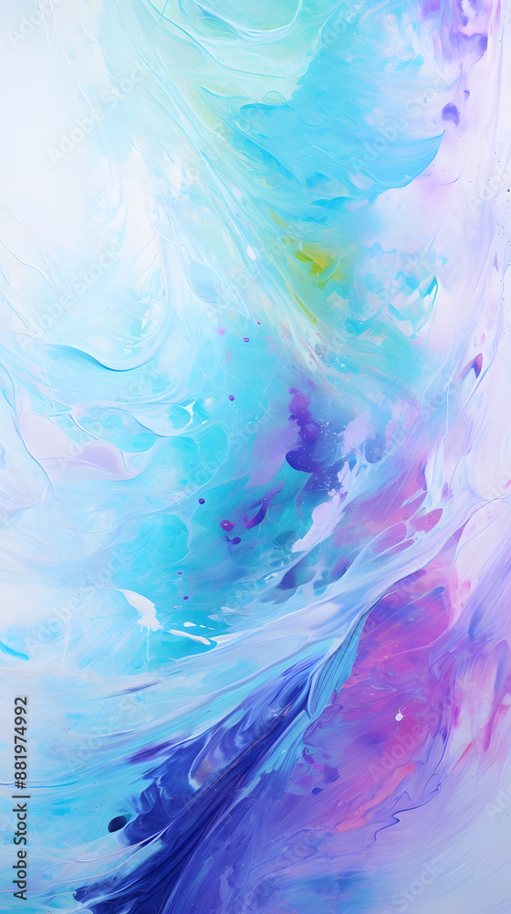 Fototapeta premium Digital blue purple oil painting flowing water abstract poster mobile phone background