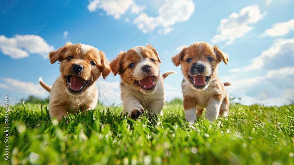 Puppy dogs running joyfully Puppy dogs running joyfully