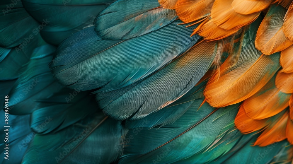 Obraz premium Turquoise green and blue trend chicken feather texture background