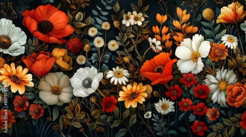 A Symphony of Floral Hues in a Dark Garden