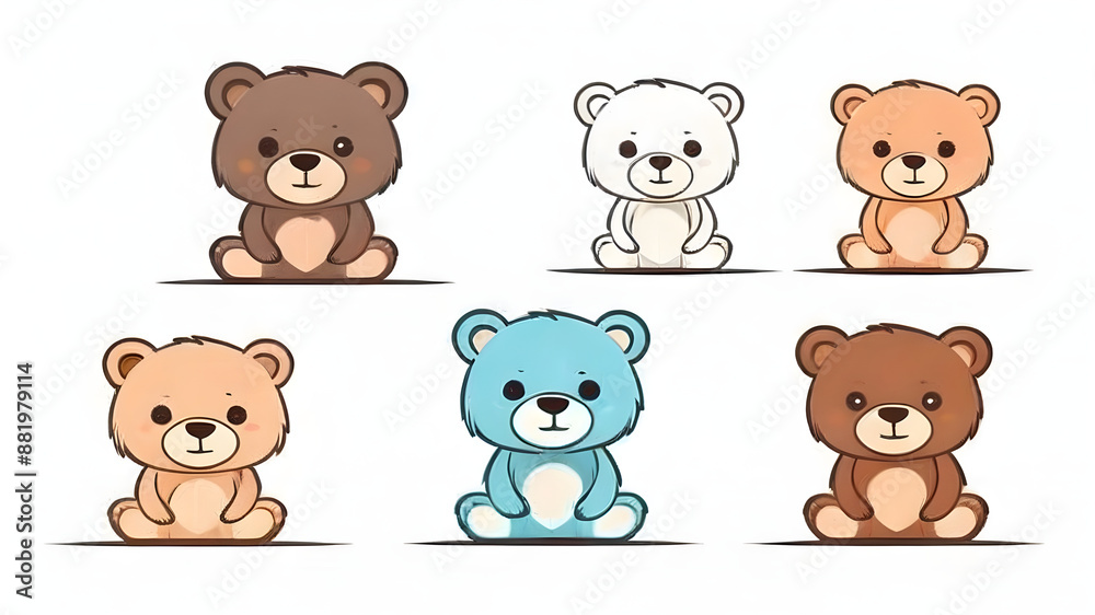 set bears isolated on white background