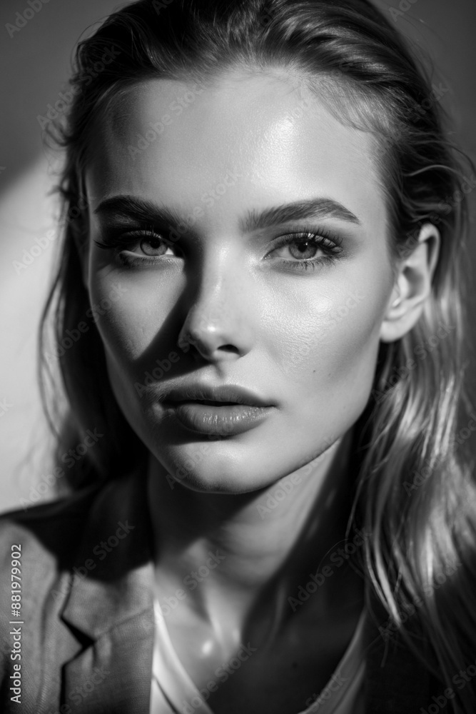 AI generated illustration of a young woman with a serious expression and natural lighting. AI generated illustration of a young woman with a serious expression and natural lighting.