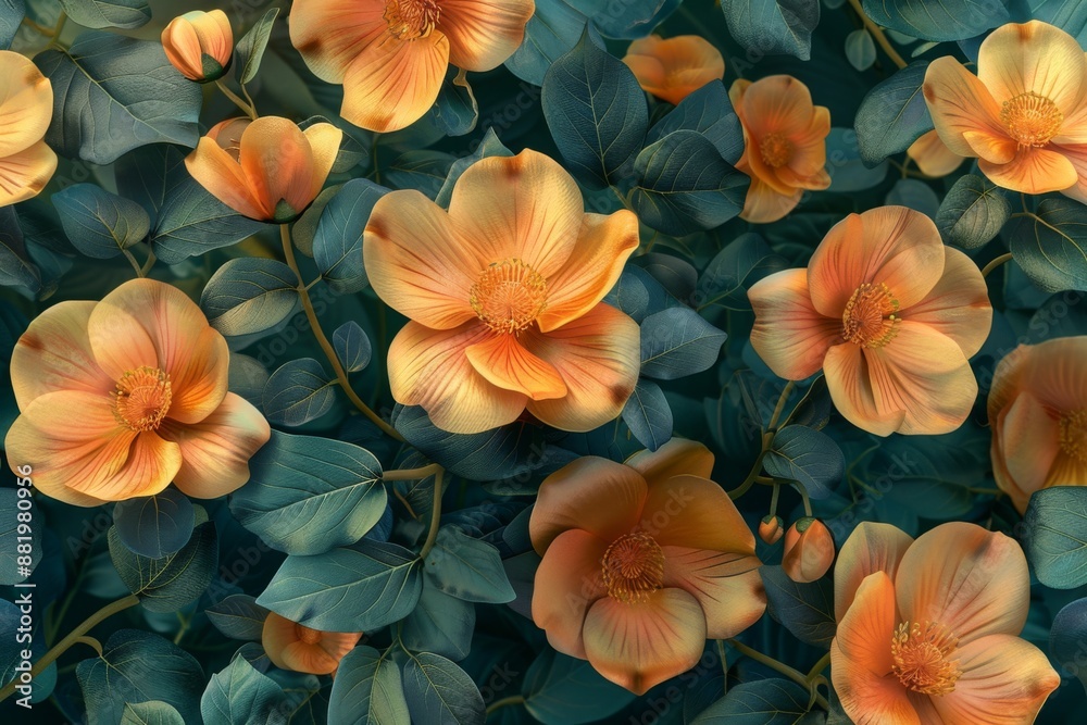 Orange Blooms Amidst Lush Green Foliage Orange Blooms Amidst Lush Green Foliage