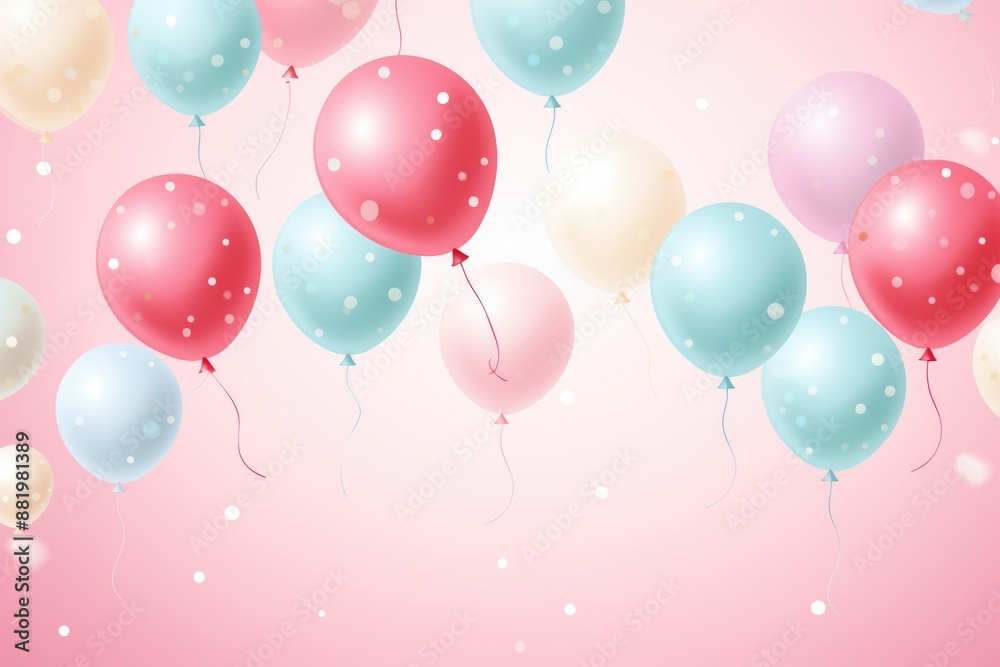 Cute balloon and confetti pattern in soft shades on a light pink background. Cute balloon and confetti pattern in soft shades on a light pink background.