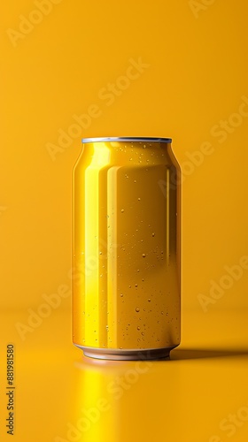 mockup for a tin can with a drink on a minimalist bright background. copy space. yellow can on yellow background