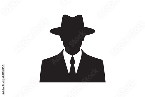 MAFIA logo character silhouette man head in hat. detective mafia silhouette hat spies