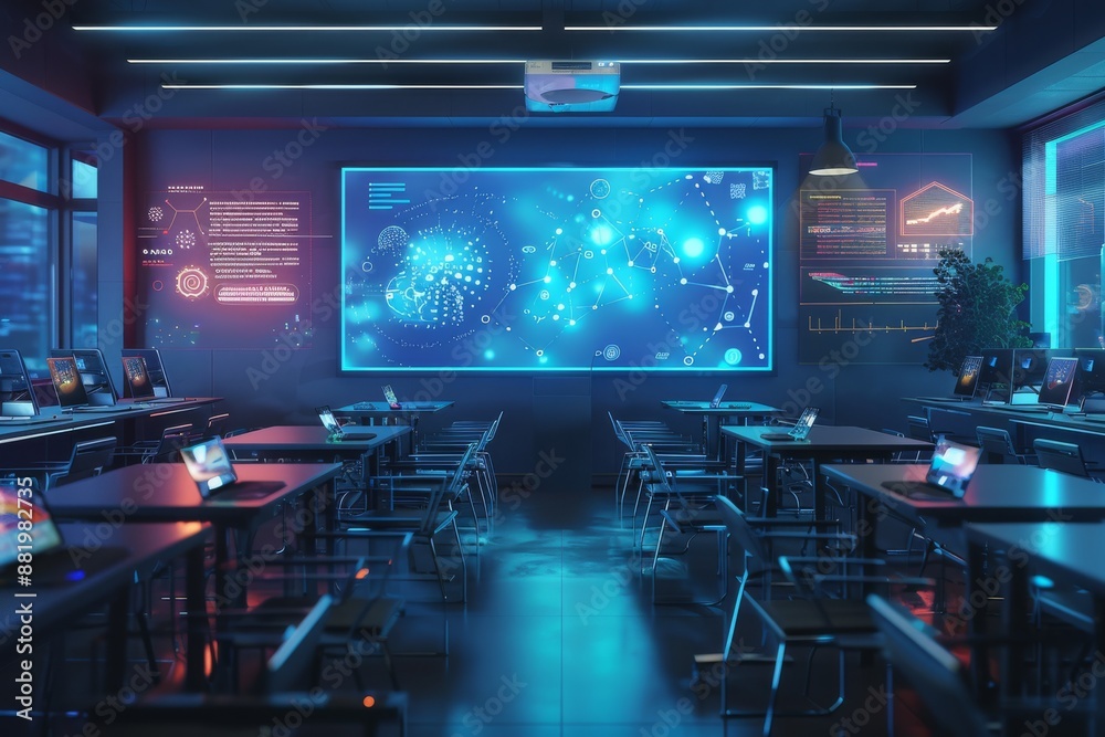 Futuristic Classroom with a Large Digital Screen Futuristic Classroom with a Large Digital Screen