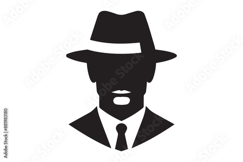 MAFIA logo character silhouette man head in hat. detective mafia silhouette hat spies