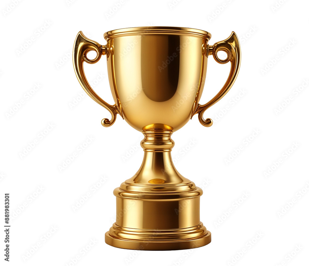 A gleaming gold trophy cup, perfect for awarding winners in competitions, sports events, and achievement ceremonies. A gleaming gold trophy cup, perfect for awarding winners in competitions, sports events, and achievement ceremonies.