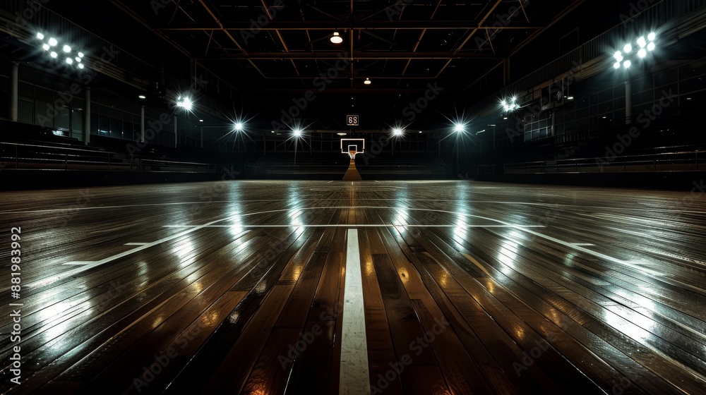 Futuristic Basketball Court with Blue Neon Lights in Empty Arena. Generative AI Futuristic Basketball Court with Blue Neon Lights in Empty Arena. Generative AI