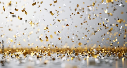 Golden Confetti Falling On A White Background