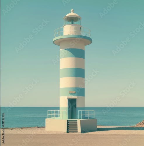 Striped Lifeguard Tower on a Sandy Beach