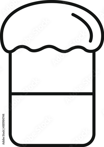 Simple black and white line art icon of an easter cake with icing depicting a traditional holiday dessert