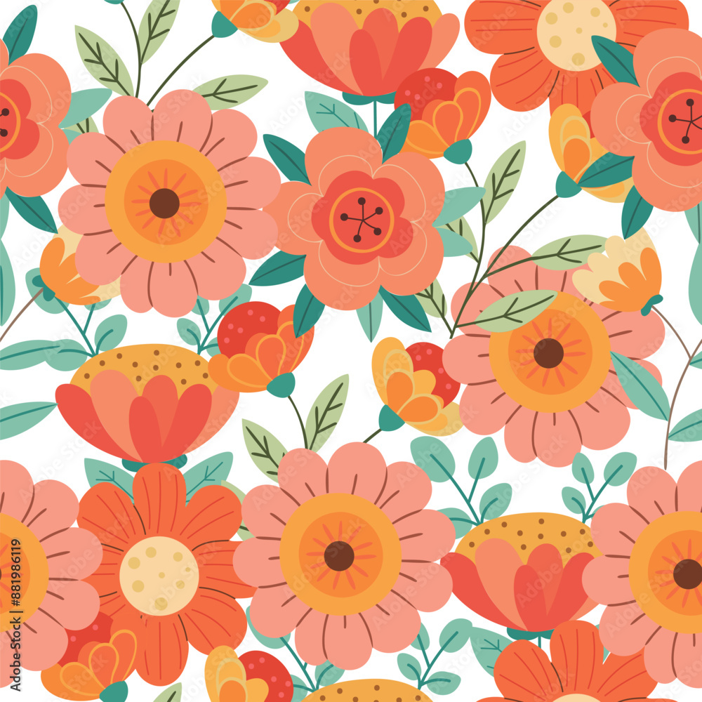 Set of cartoon flowers pattern on a white background. Flat style illustration. Set of cartoon flowers pattern on a white background. Flat style illustration.