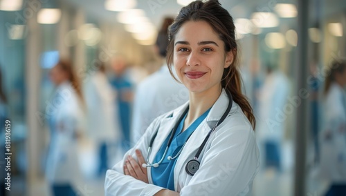 Confident Female Doctor in a Hospital Hallway