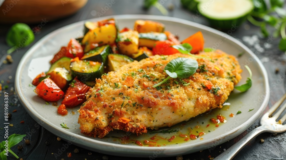 Organic Carrot Bake with Chicken Cutlet and Zucchini Healthy Meal Presentation Organic Carrot Bake with Chicken Cutlet and Zucchini Healthy Meal Presentation