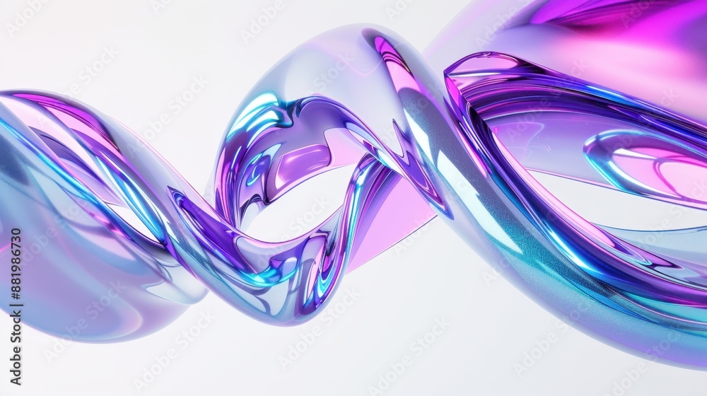 Abstract 3D render of twisting glass reflections in vibrant purple and blue hues against a white backdrop. Abstract 3D render of twisting glass reflections in vibrant purple and blue hues against a white backdrop.