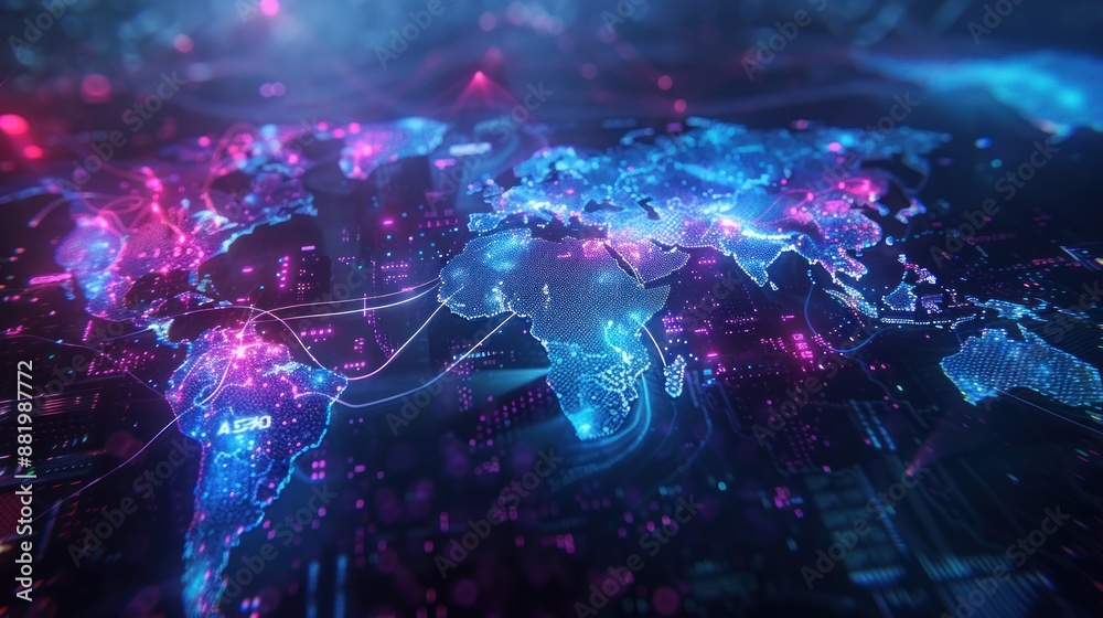 Digital World Map with Connections Digital World Map with Connections