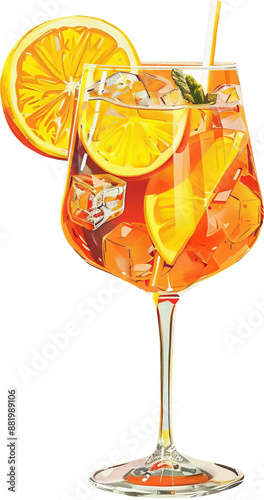 Glass of refreshing summer cocktail with ice and orange slice isolated
