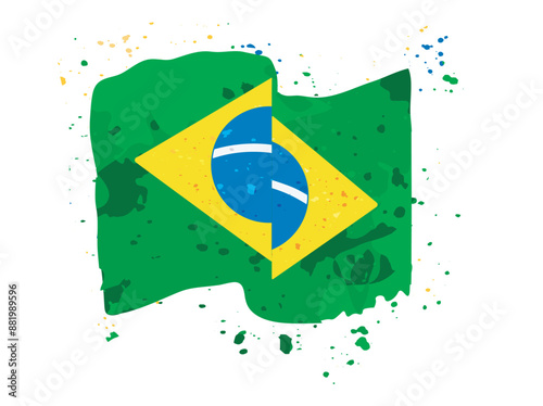 razilian flag stylized with paint stain effects. Isolated on transparent background.