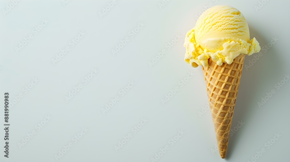 Yellow Ice Cream Cone on a white Background with Copy Space