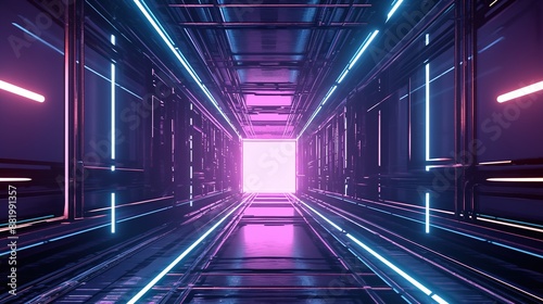 Abstract Neon-Lit Tunnel: Futuristic Immersive Background © Li