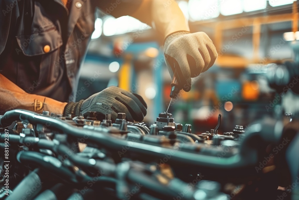 Expert Mechanic Working on Modern Engine in a Professional Auto Repair Shop Expert Mechanic Working on Modern Engine in a Professional Auto Repair Shop