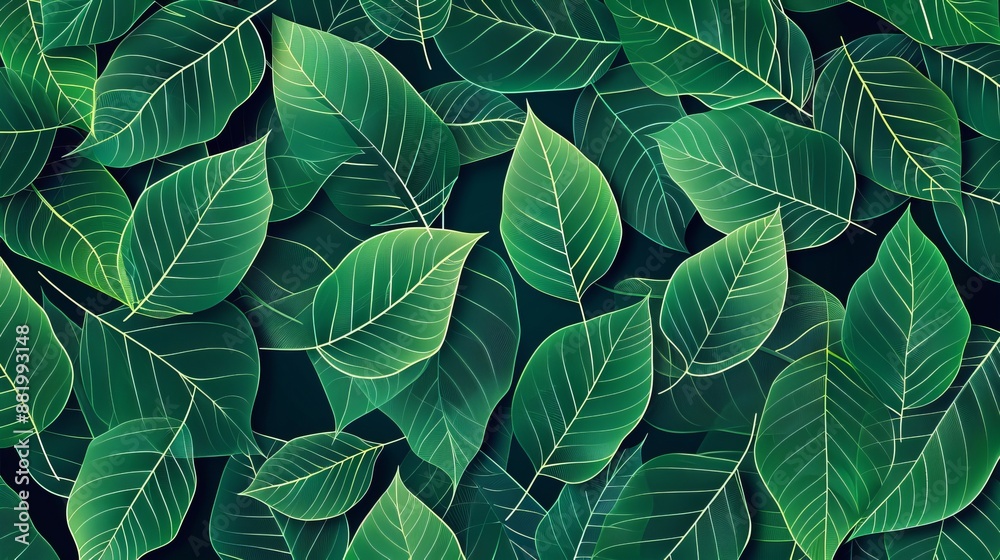 Vector Seamless Pattern of Green Leaves with Abstract Grid Background - Geometric Nature Texture Design Vector Seamless Pattern of Green Leaves with Abstract Grid Background - Geometric Nature Texture Design
