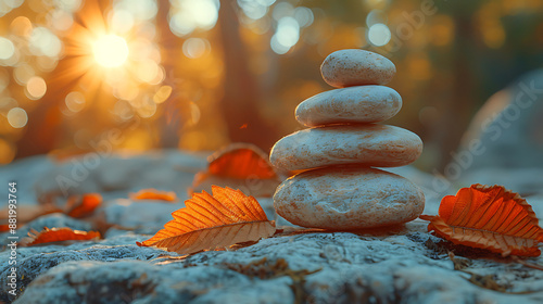 Pile of Zen stones on nature background