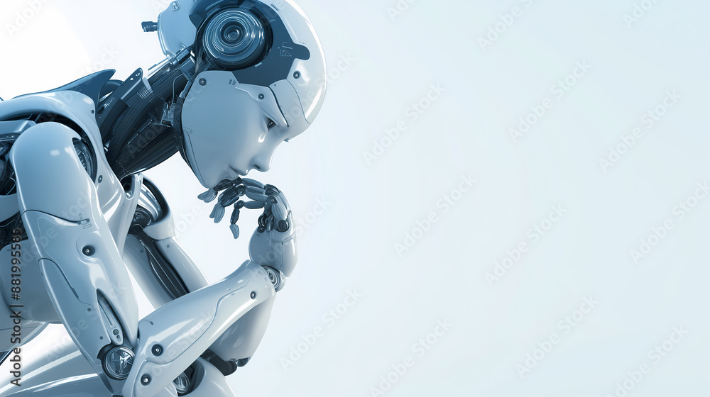 Artificial intelligence robot thinking on white background Artificial intelligence robot thinking on white background