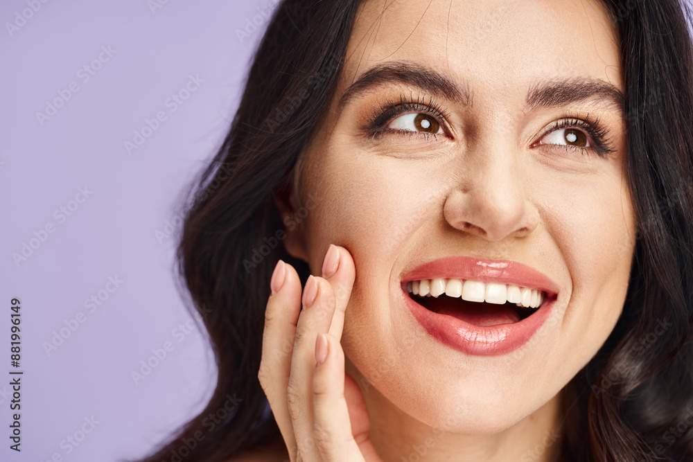 A close-up of a person beaming with a smile. A close-up of a person beaming with a smile.