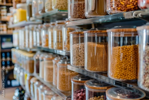 A Wall of Glass Jars Filled with Dried Goods photo