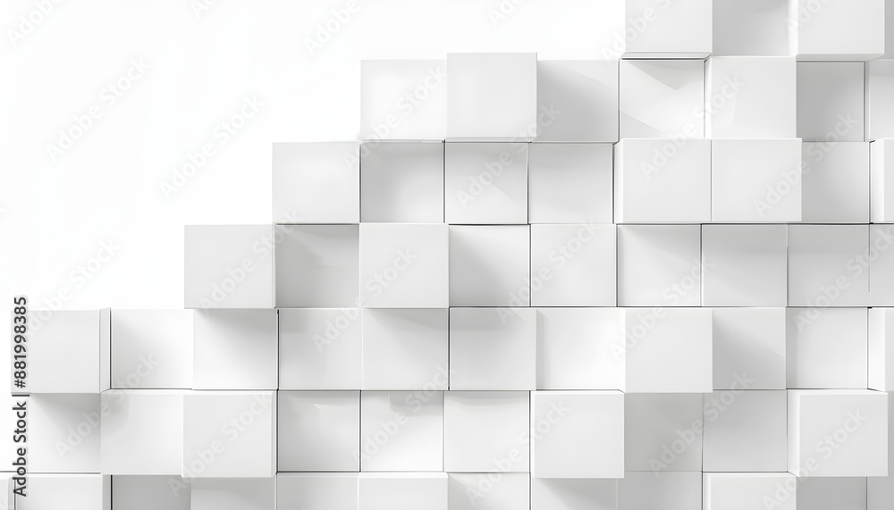 Abstract geometric pattern of white 3D cubes creating a minimalistic, modern background with plenty of copy space. Ideal for design, art, and contemporary themes. Abstract geometric pattern of white 3D cubes creating a minimalistic, modern background with plenty of copy space. Ideal for design, art, and contemporary themes.