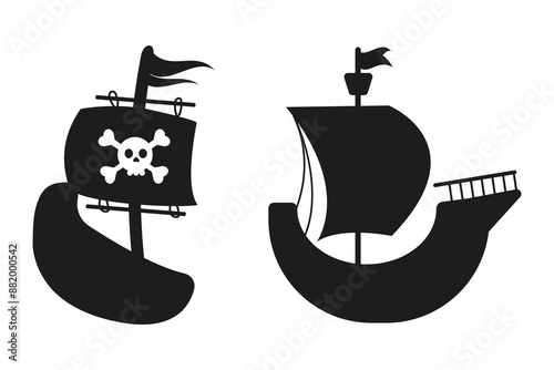 Pirate silhouette ship collection flat style