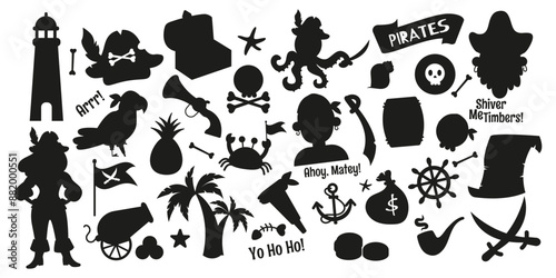 Pirate silhouette elements set flat design
